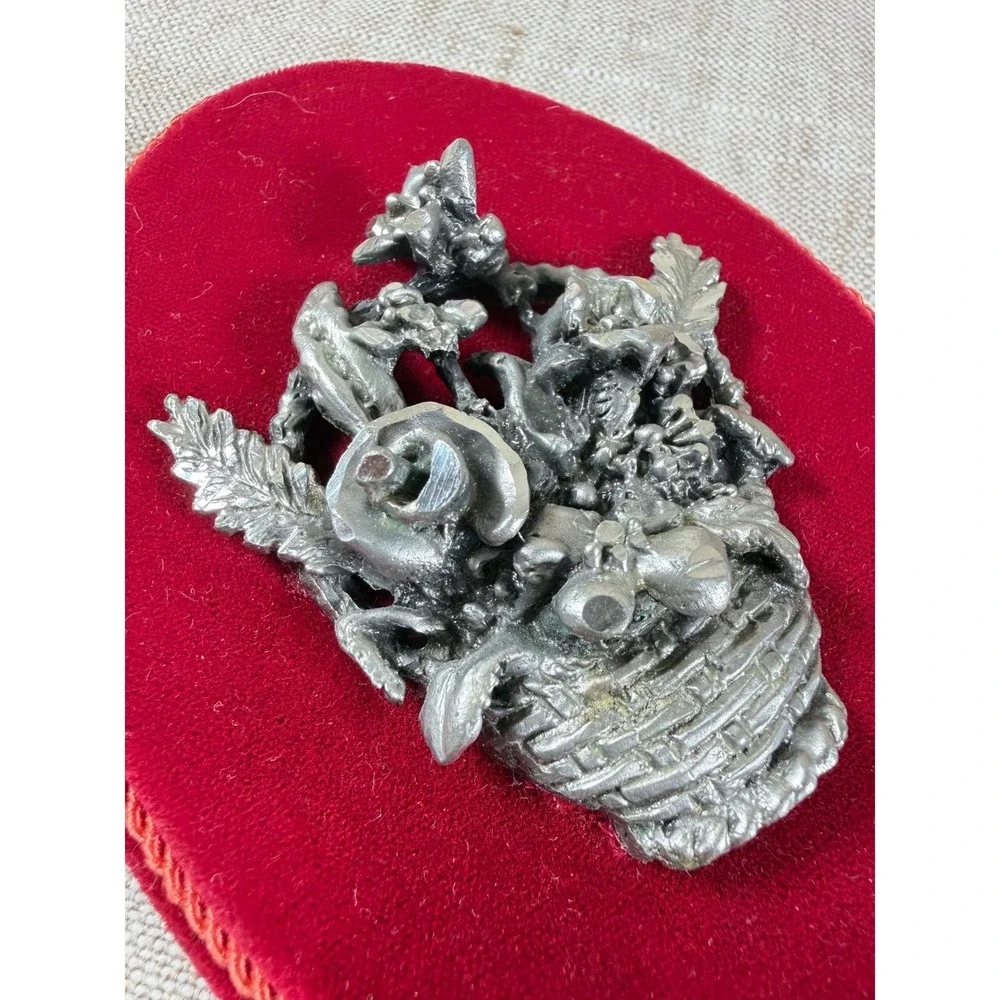 Vintage Pewter Floral Wall Plaques Red Velvet Oval Set of 2 Victorian Decor